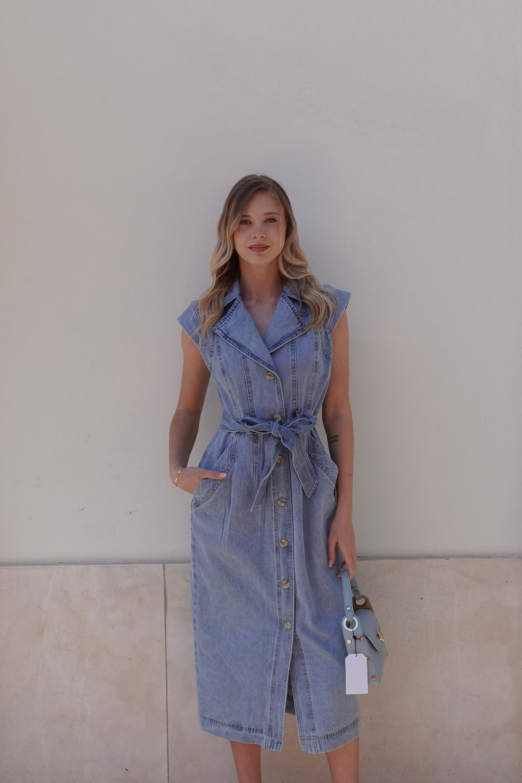 Abito Denim Belted Midi