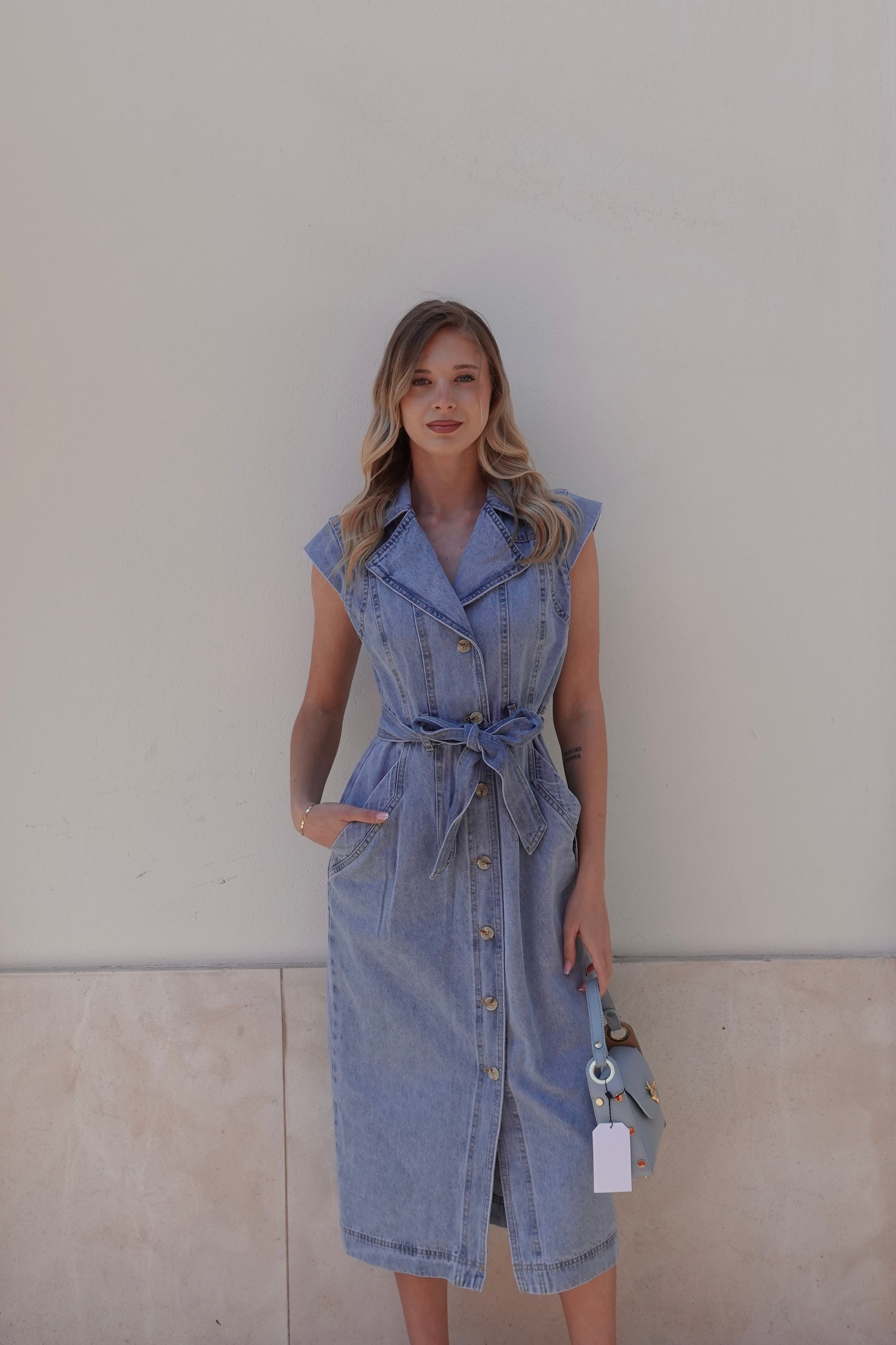 Abito Denim Belted Midi