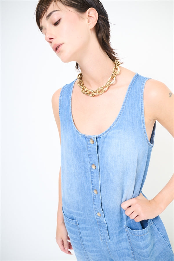 TUTA A PALAZZO SMANICATA IN DENIM BLU MEDIO