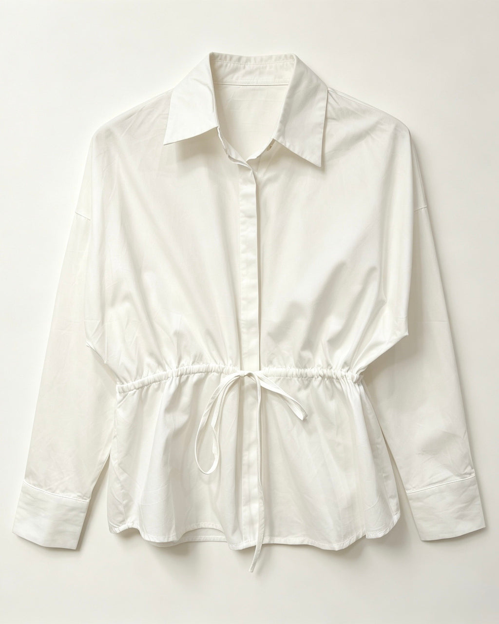 Camicia Bianca in Cotone con Coulisse in Vita