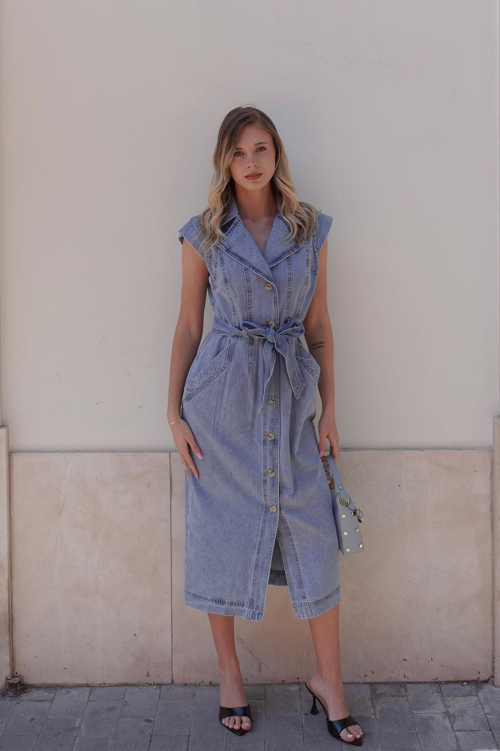 Abito Denim Belted Midi