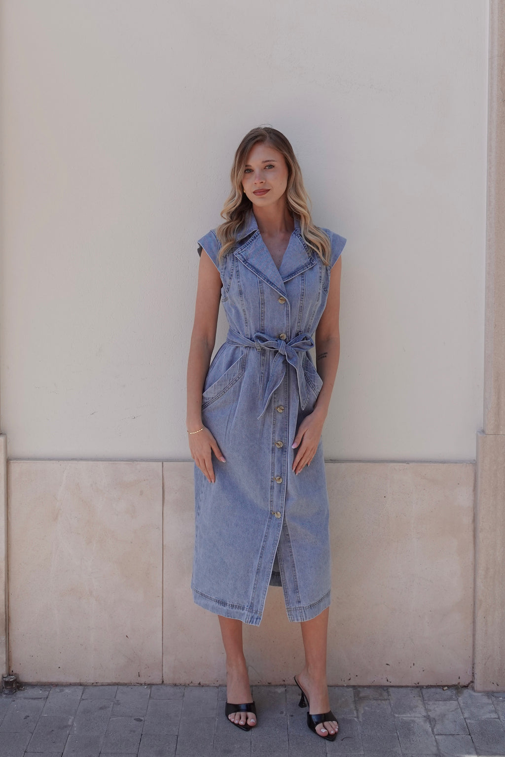 Abito Denim Belted Midi