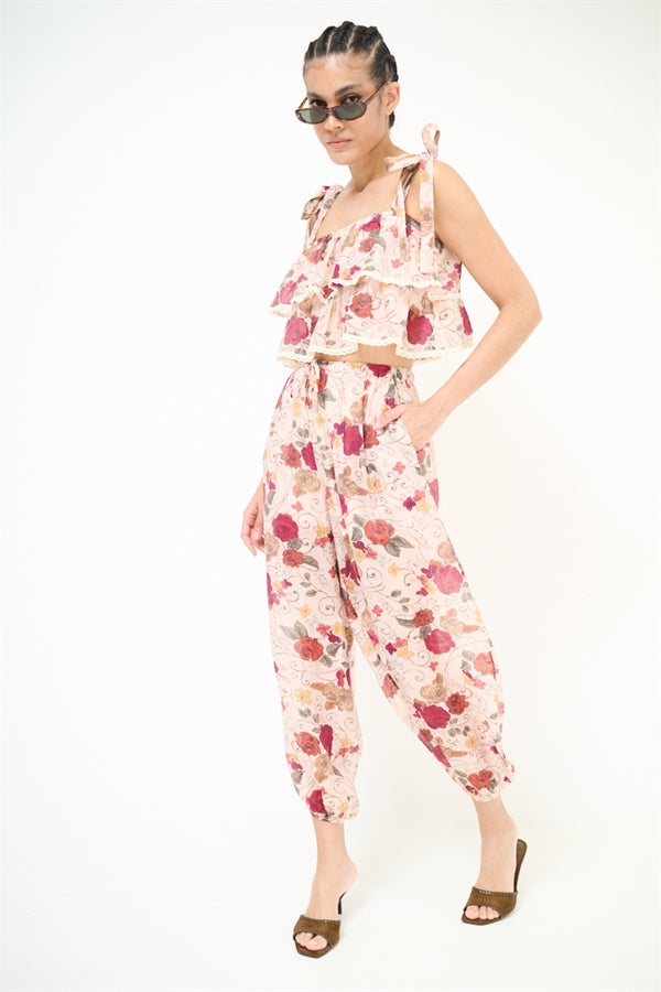 PANTA BALLOON STAMPATO CON ELASTICI ROSSO INDIA