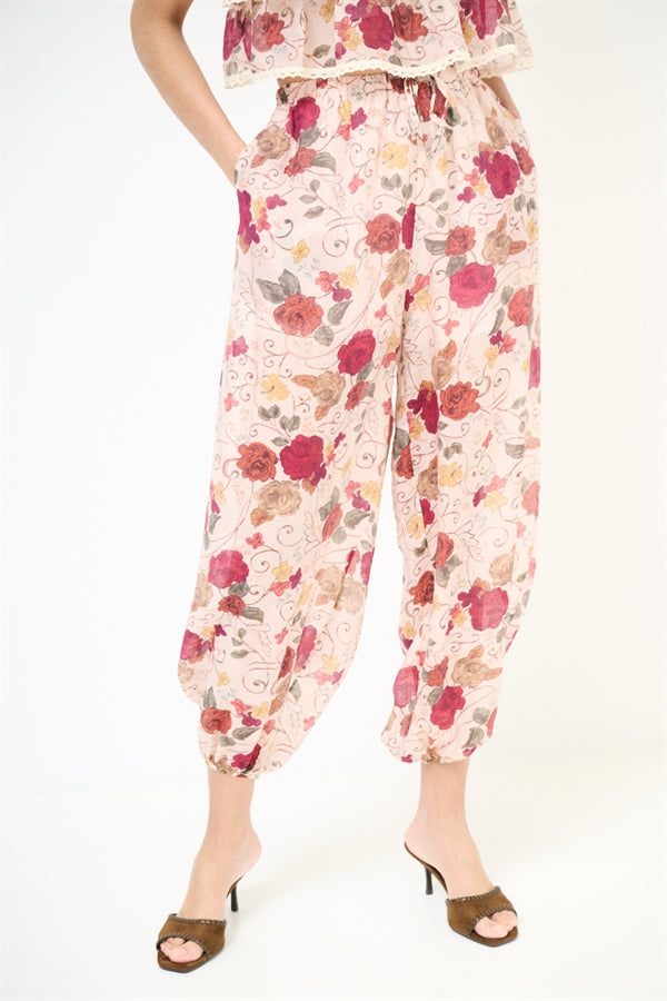 PANTA BALLOON STAMPATO CON ELASTICI ROSSO INDIA