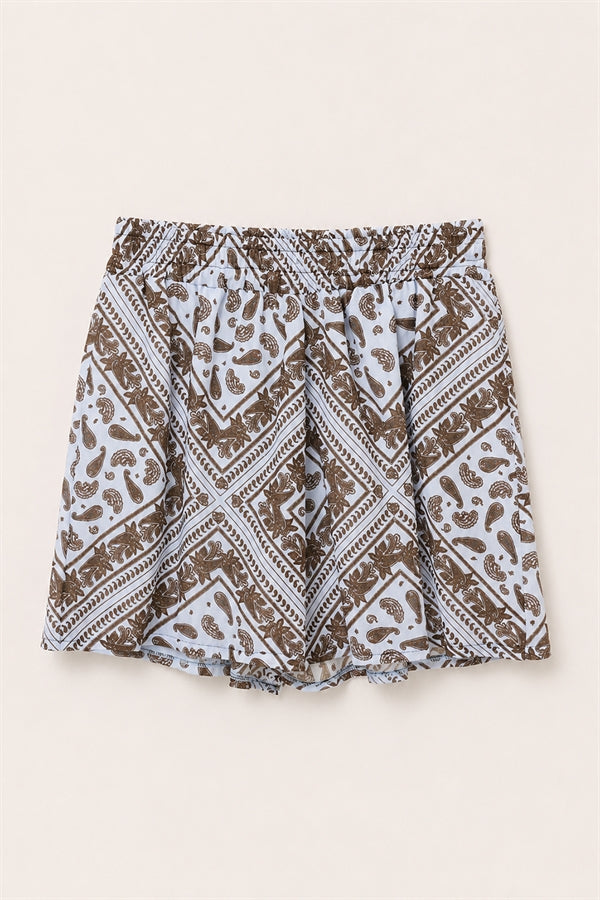 SHORTS IN MUSSOLA STAMPA BANDANA CELESTE