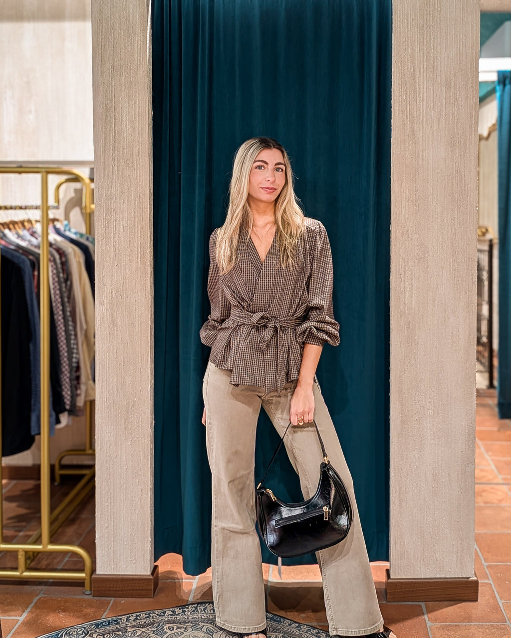 Camicia micro-check con cintura