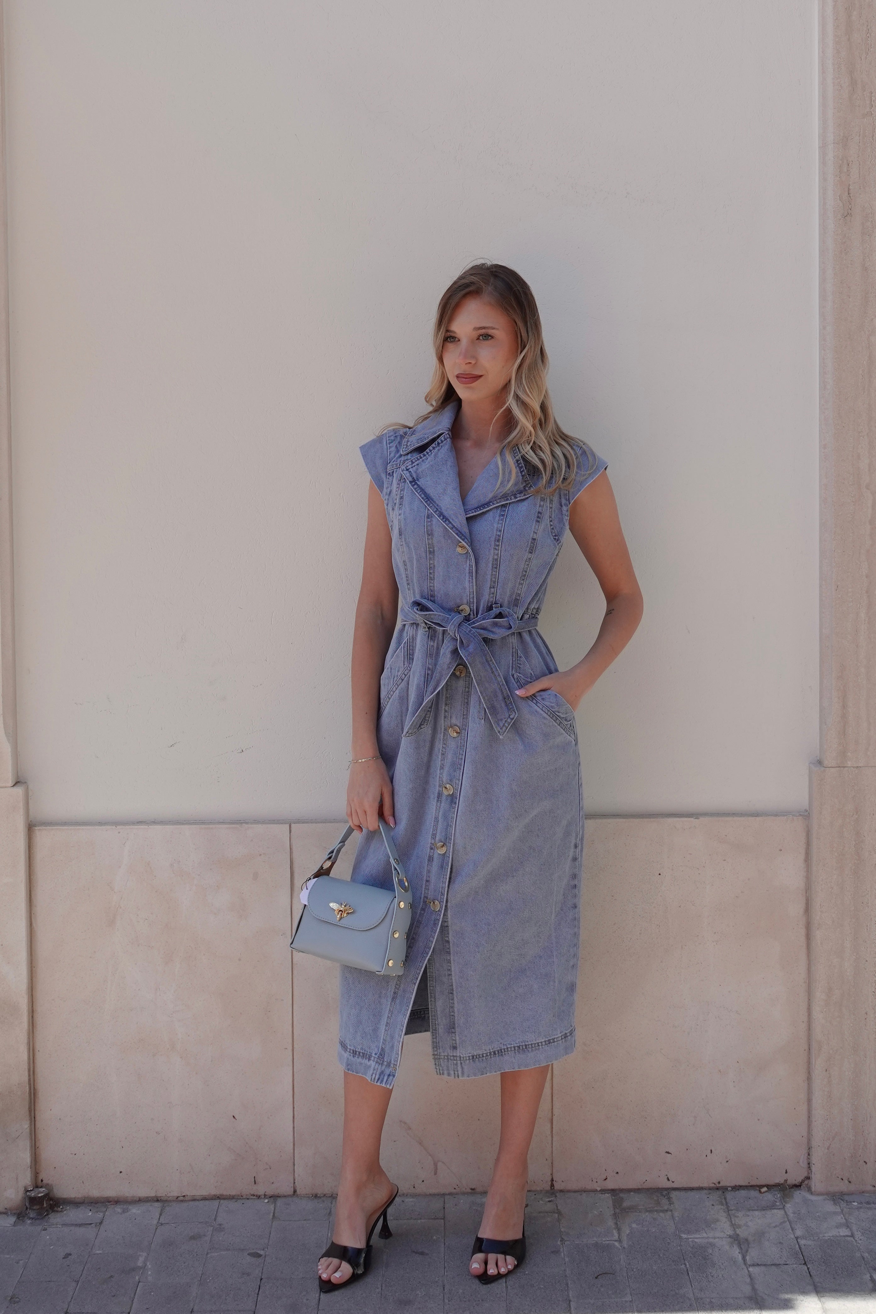 Abito Denim Belted Midi