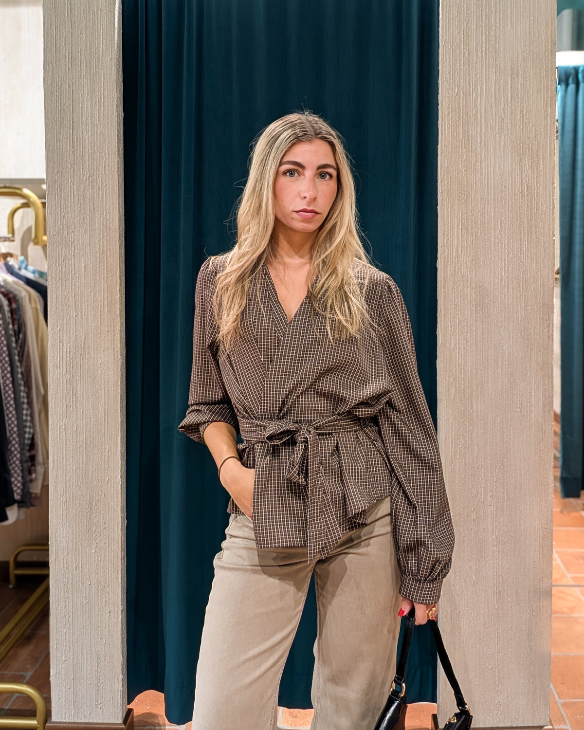 Camicia micro-check con cintura