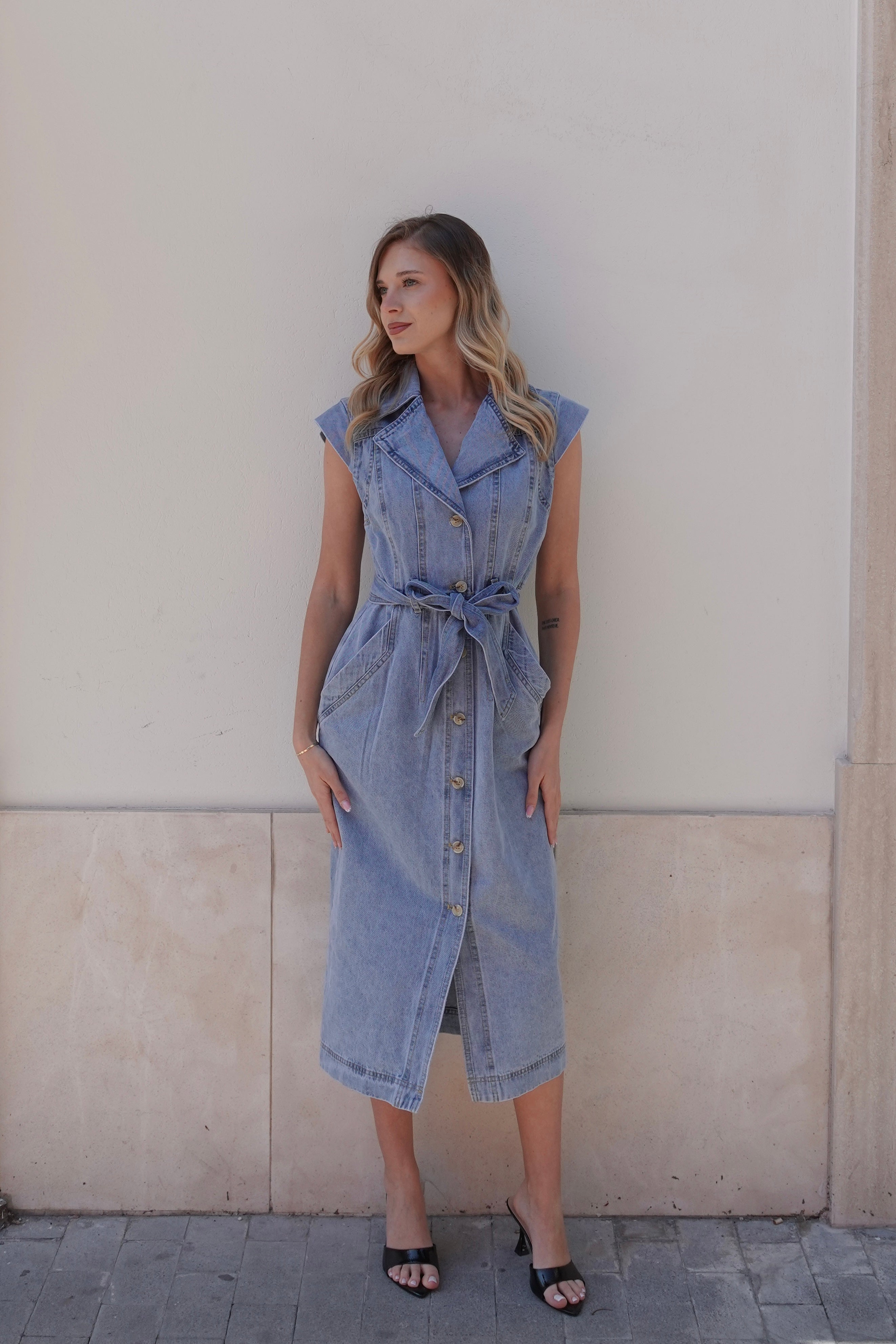 Abito Denim Belted Midi