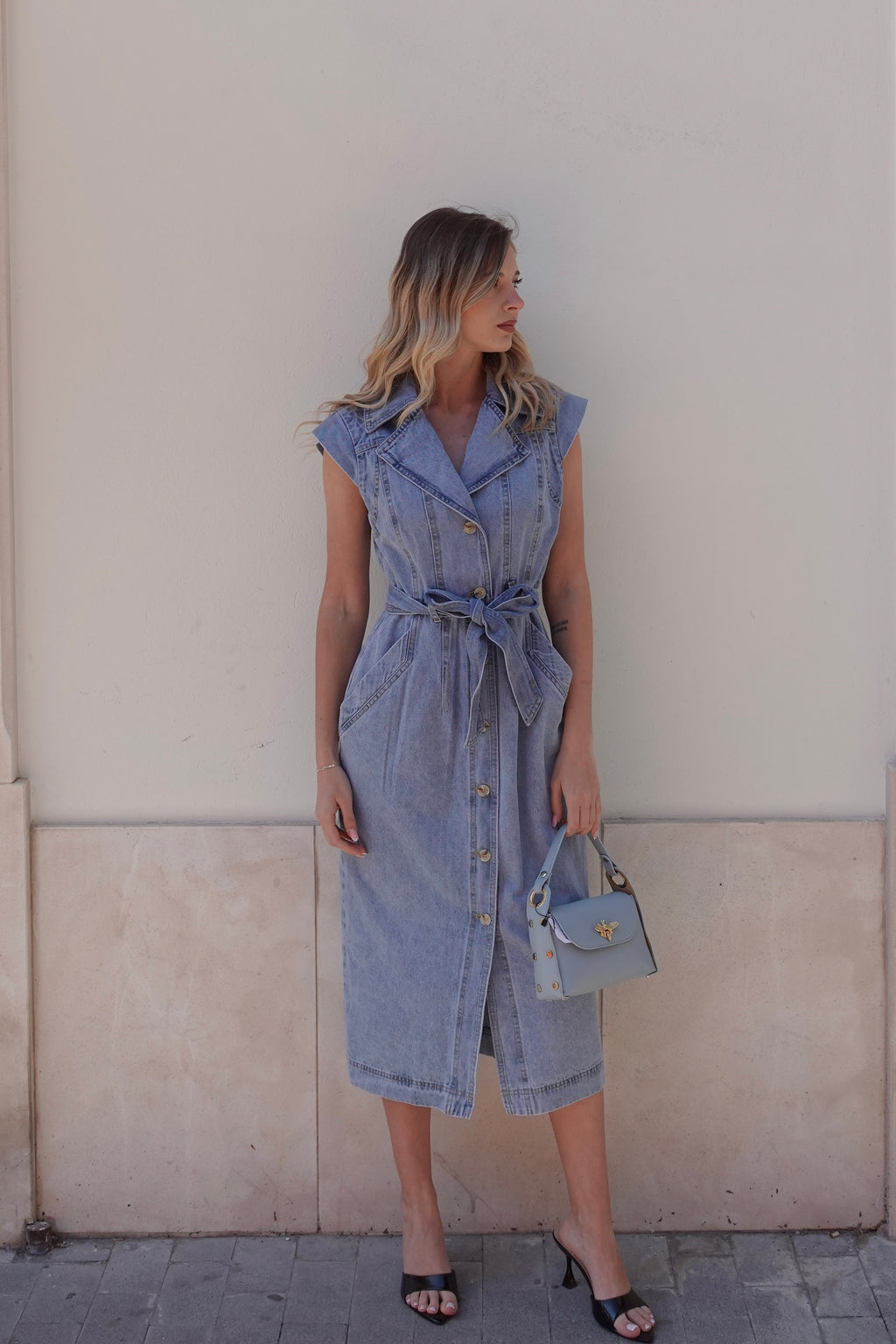 Abito Denim Belted Midi